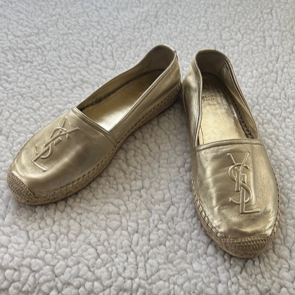Authentic Saint Laurent gold espadrilles